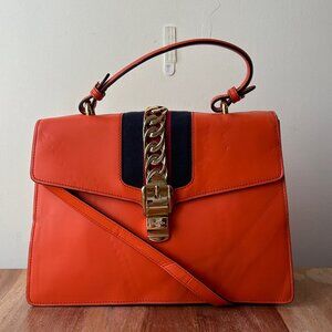 Gucci Leather Sylvie Web Orange Medium